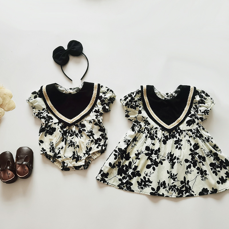 日韩连衣裙婴儿夏季双胞胎儿童包屁衣女童装姐妹装百日短袖哈衣裙
