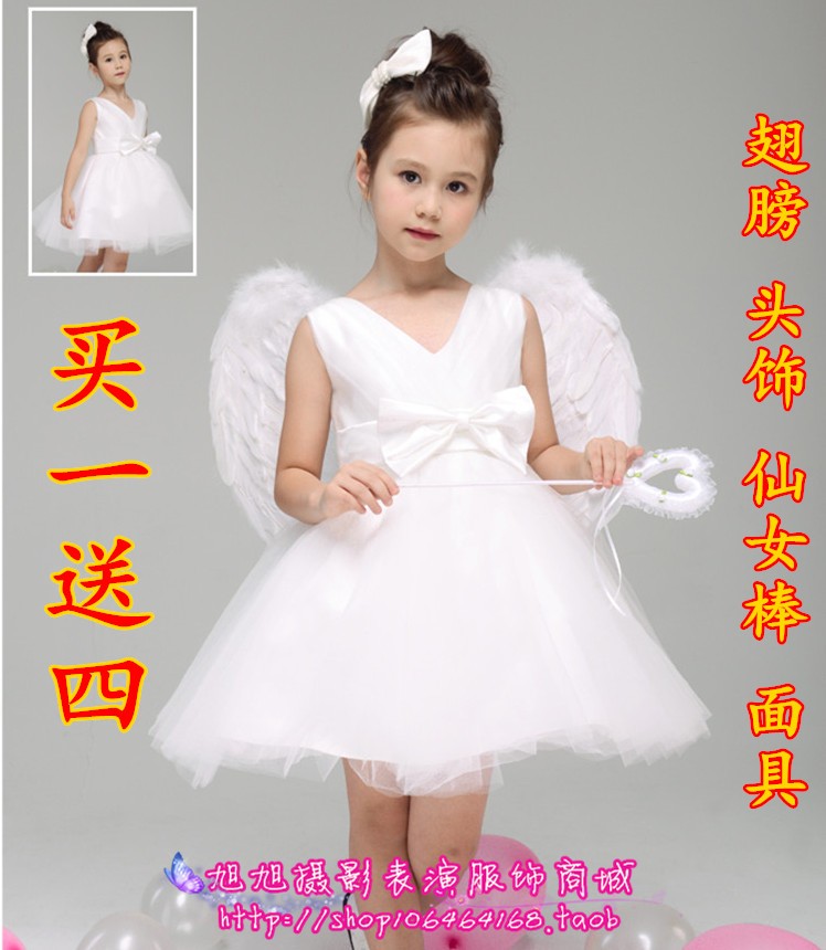 高档六一儿童合唱演出服装花童小天使表演服翅膀蓬蓬纱公主裙舞蹈