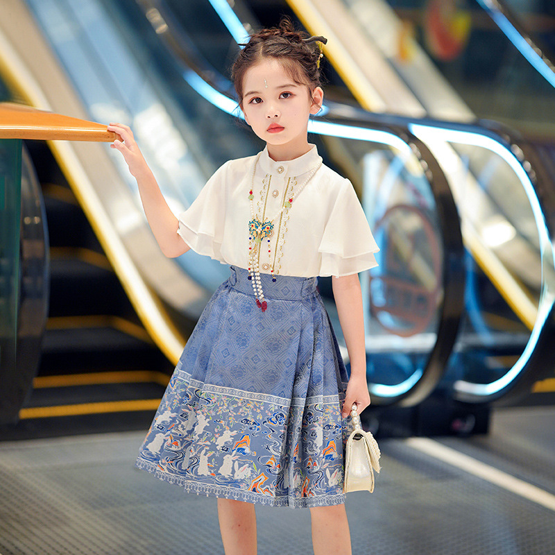 。儿童马面裙女童夏装套装2024新款中国风小女孩汉服唐装半身裙古