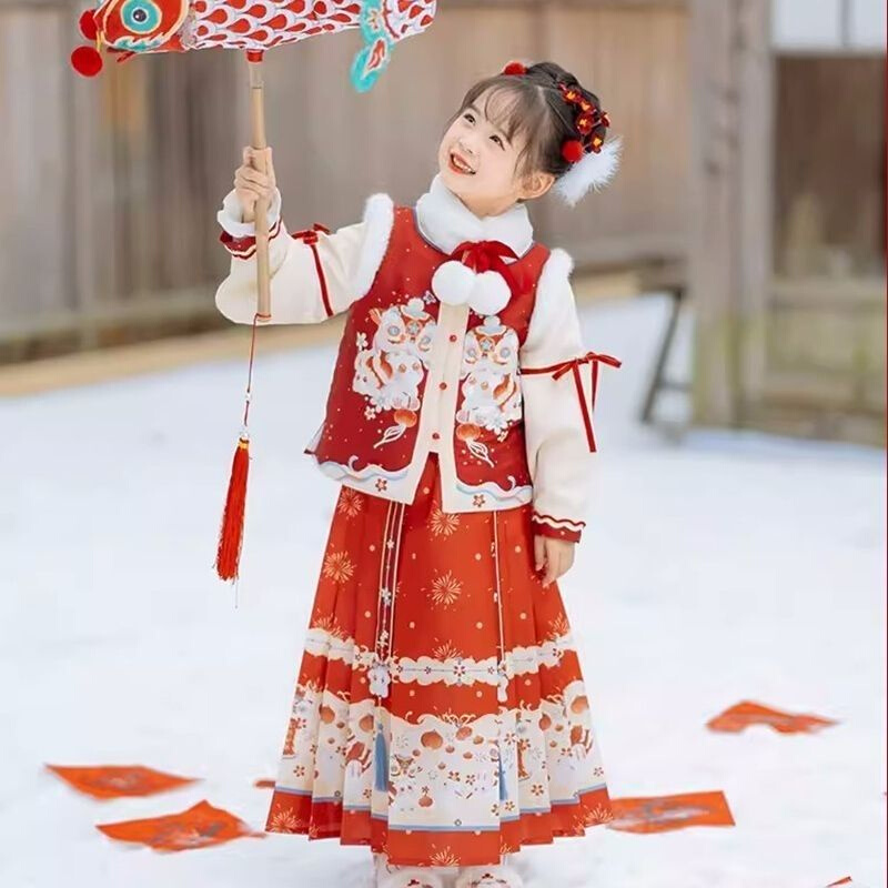 汉服女童冬款儿童拜年服女孩中国风新年古装冬季女宝宝过年服唐装
