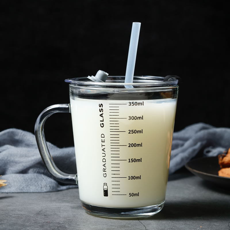 食品级玻璃水杯微波炉可加热带吸管刻度的儿童专用喝泡牛奶粉杯子