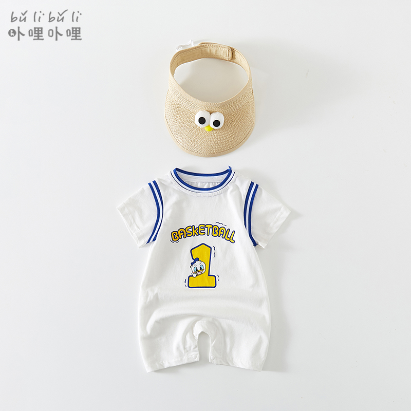 新生婴儿夏装衣服男宝宝篮球服连体衣夏季薄款短袖纯棉哈衣0一1岁