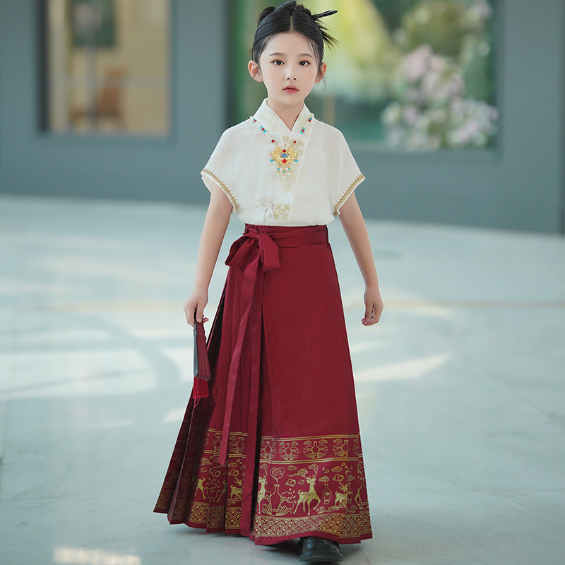 女童马面裙夏款儿童夏季新中式国风古风套装2024新款古装汉服唐装