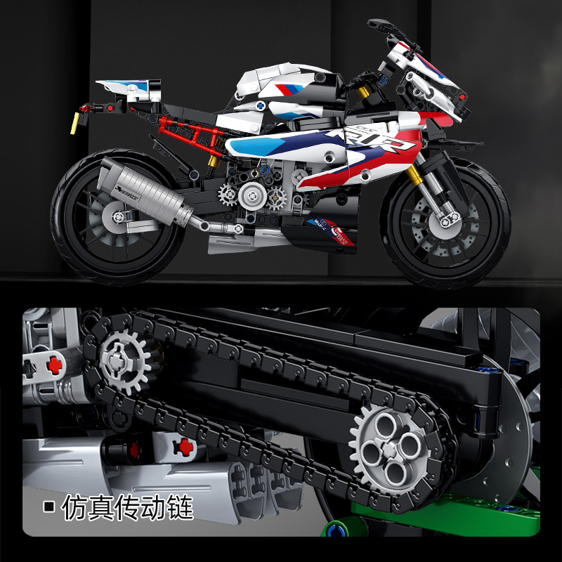 摩托车积木机车黑科技模型拼装玩具男孩益智力高难度拼插巨大型