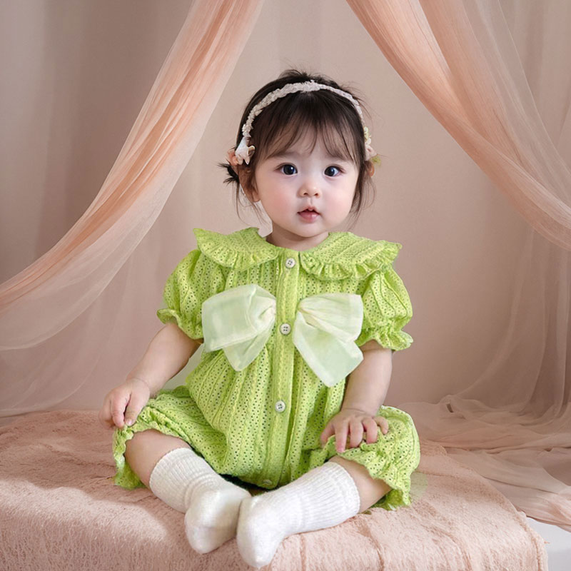 6一12月婴儿衣服夏季薄款透气哈衣宝宝连体衣短袖女夏装可爱超萌