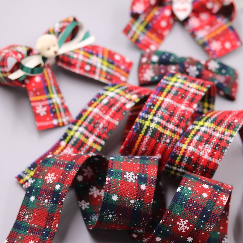 格子圣诞丝带压布条成人儿童发夹配件手工做蝴蝶结发饰diy材料包