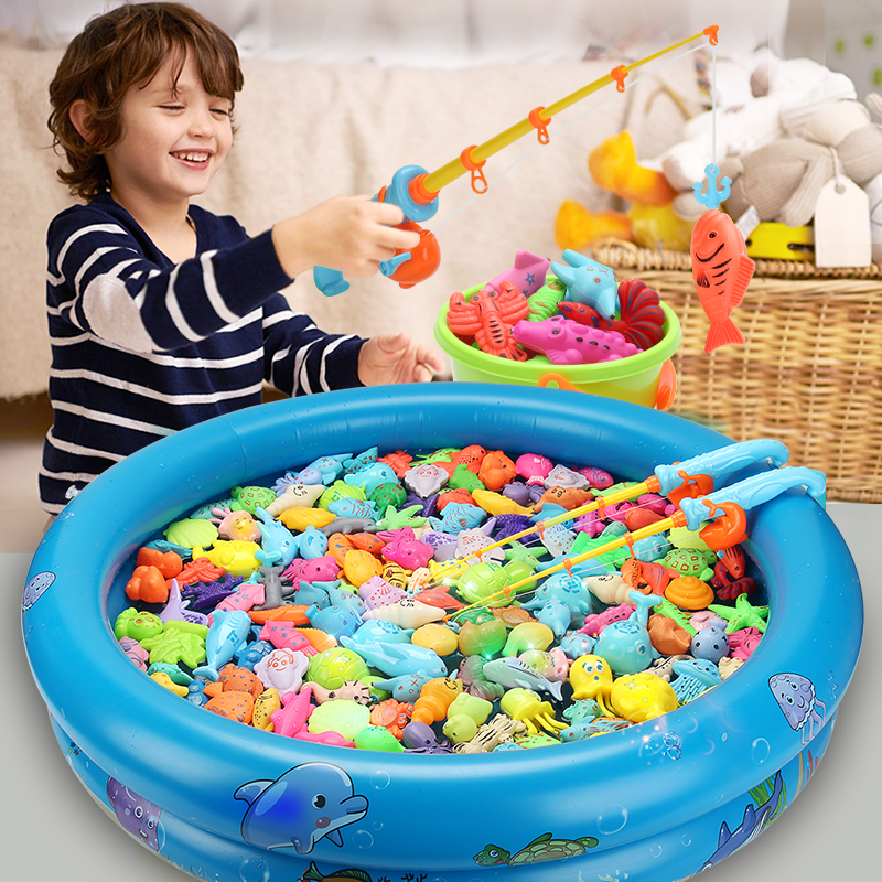 双贝钓鱼玩具儿童女男孩1一2至5三3岁半宝宝益智磁性鱼竿水池套装