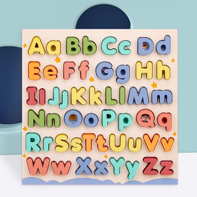 儿童大小写英文字母拼板早教益智学习认知拼图有底图宝宝木制玩具
