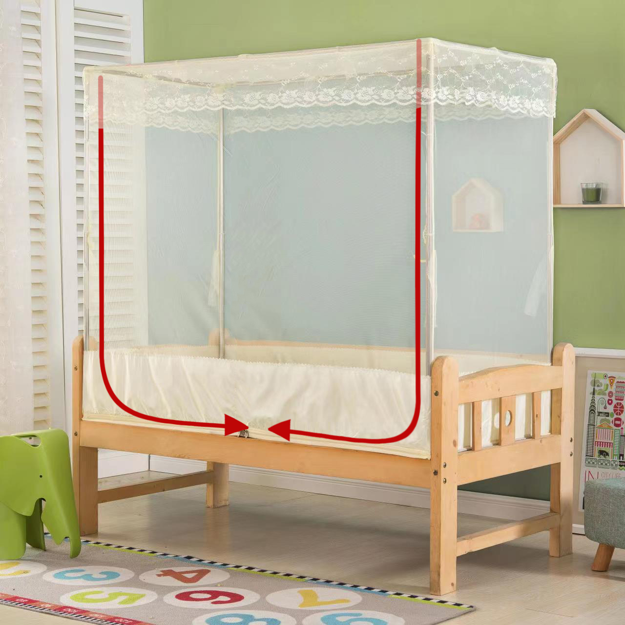 儿童床蚊帐1米单人0.7学生0.9寝室0.8定做小床拼床加宽床拉链蚊帐