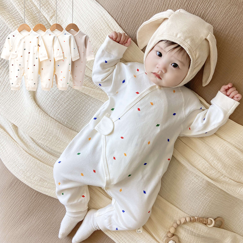 婴儿纯棉护肚蝴蝶衣宝宝绑带月子服新生儿和尚服0-1岁连体衣春秋