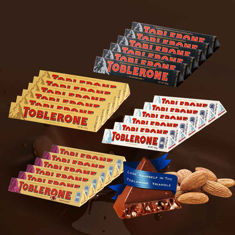 6条瑞士三角 Toblerone牛奶/黑葡萄干巧克力100g*6根进口休闲零食