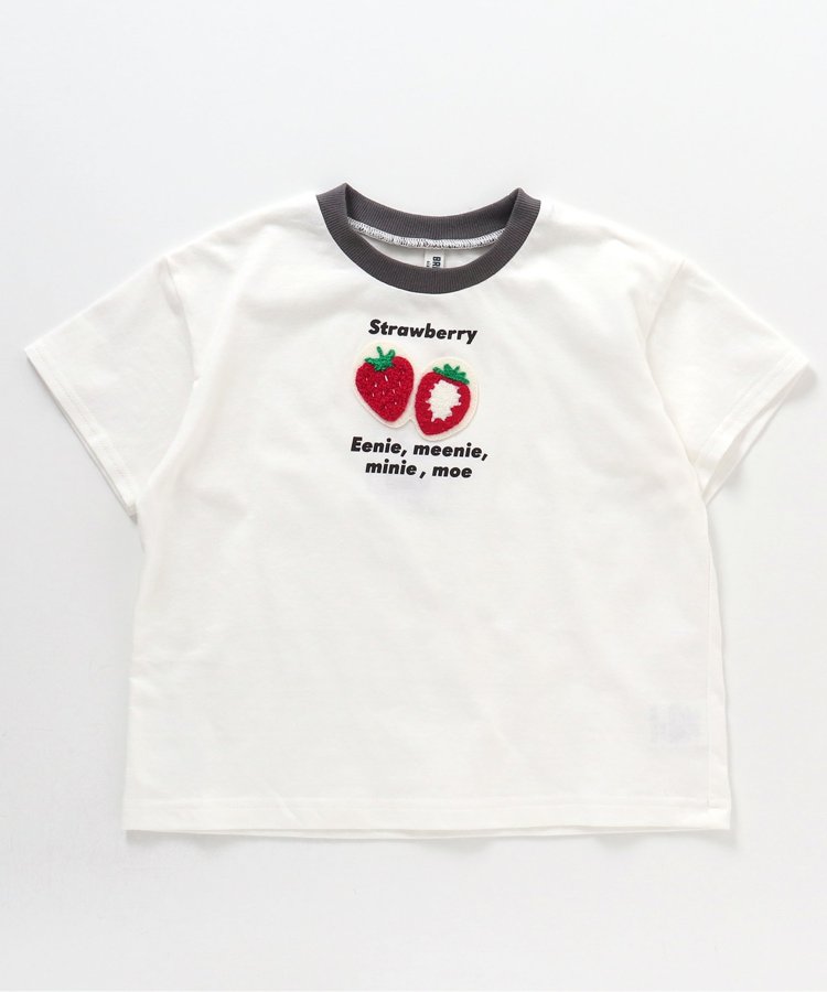 日本 BREEZE 2024夏儿童装宝宝刺绣翻毛草莓柠檬彩虹圆领短袖T恤