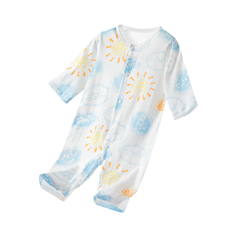 新款2件装 纯棉薄款婴儿连体衣夏季宝宝哈衣爬爬服新生儿衣服长袖