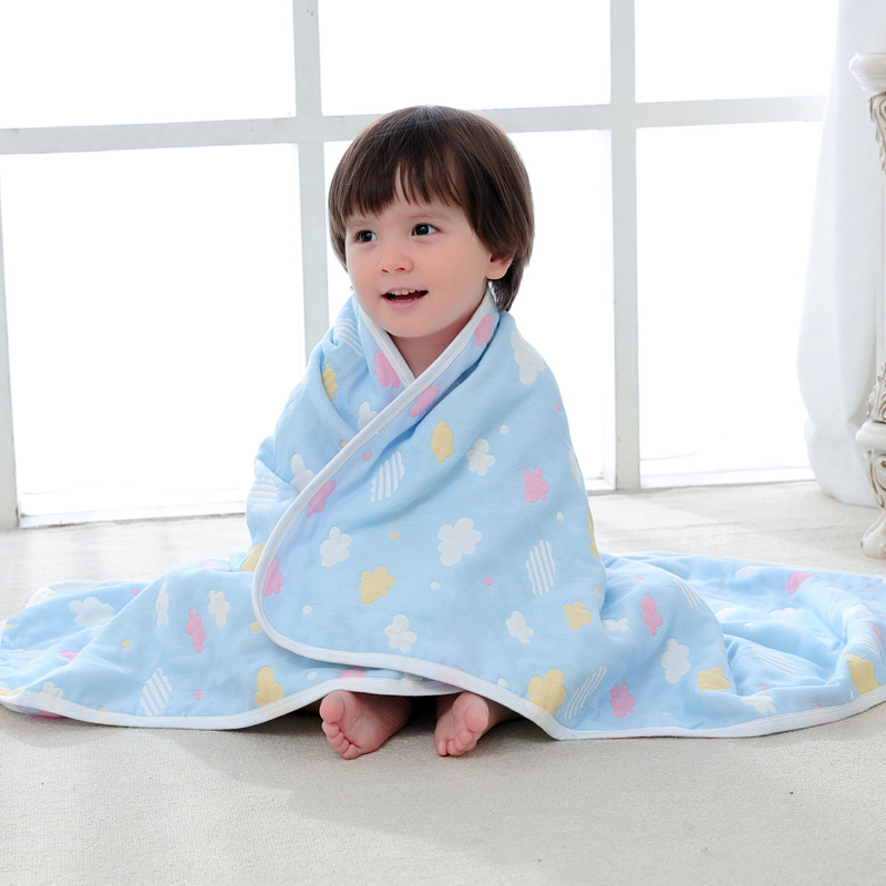 宝宝浴巾洗澡新生儿超软婴儿毛巾被抱被盖毯六层纯棉纱布吸水