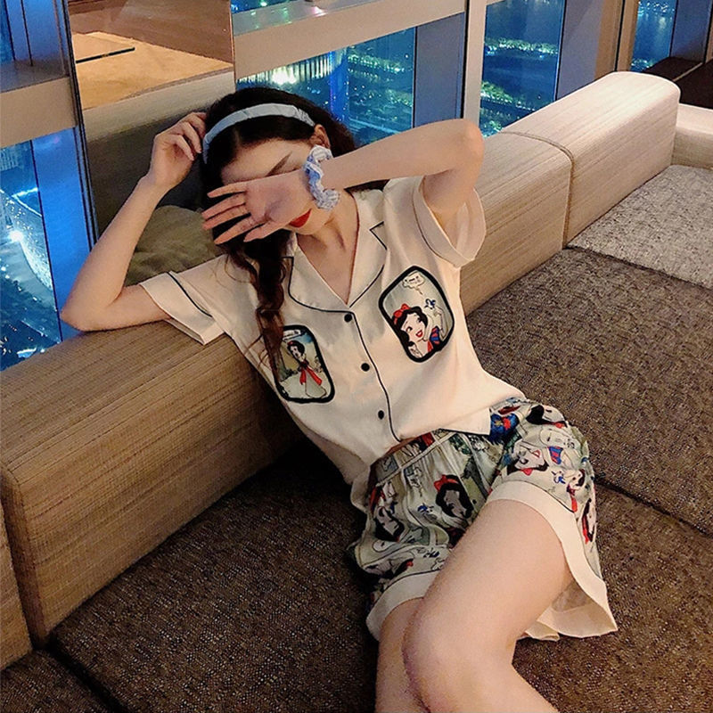 冰丝睡衣女夏季套装韩版短袖甜美少女学生可爱夏季薄款家居服ins