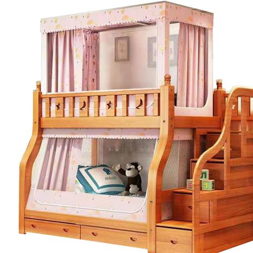 子母床蚊帐梯形上铺下铺防尘遮光双层床高低母子床家用儿童上下床