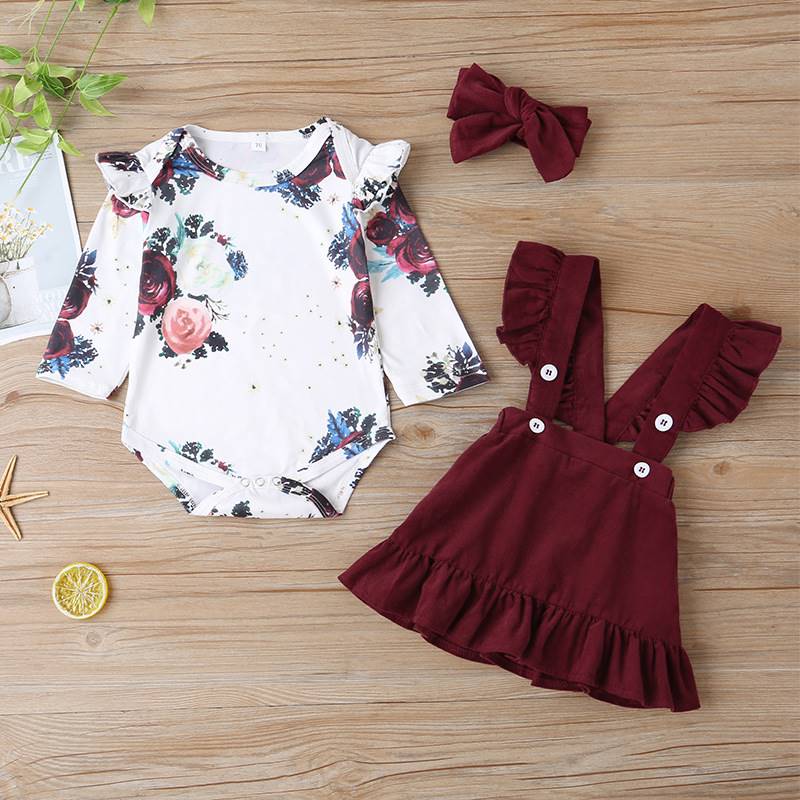 Female baby toddler onesie straps skirt set spring models lo