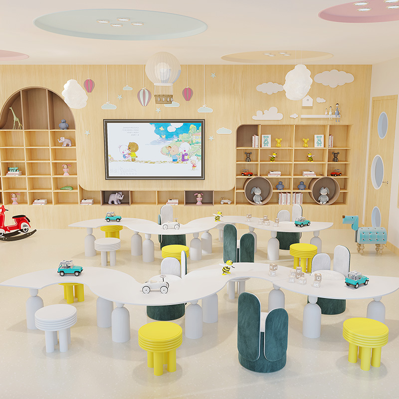 早教中心儿童学习桌椅组合S型创意娱乐区幼儿园绘本馆手工桌定制