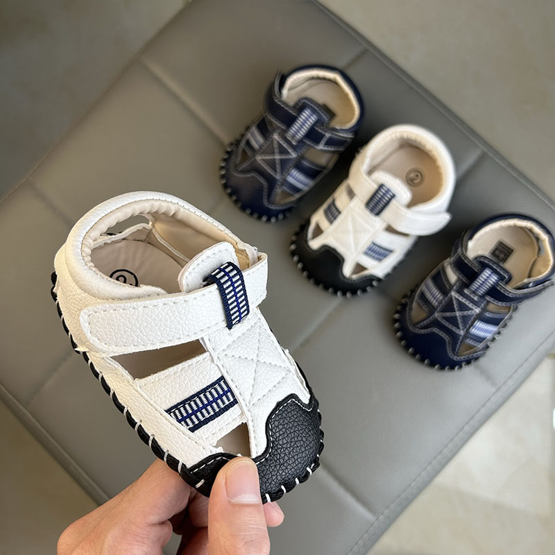 夏季0-1岁男宝宝软底学步鞋防滑56-12个月婴幼儿不掉防踢透气凉鞋