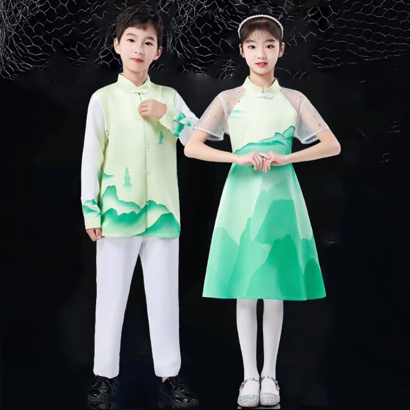 六一儿童表演服装中小学生诗歌表演合唱服男女童中国风江山演出服