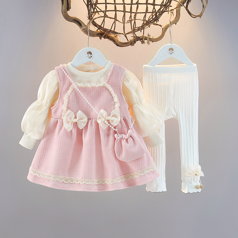 婴儿童装时髦女宝宝春装洋气套装2024新款女童春季衣服裙子三件套