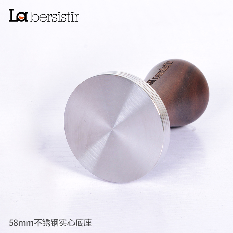 拉比斯特木柄压粉器意式不锈钢平底咖啡机布粉锤填压器具商用58mm