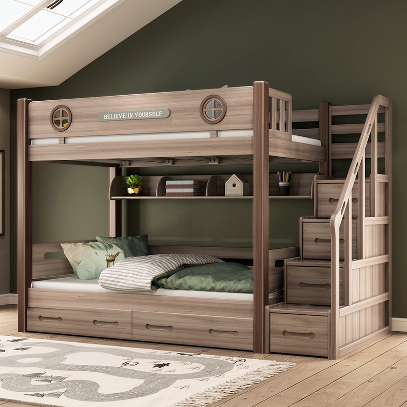 全实木儿童床平行上下床两层高低床同宽双层床子母床小户型多功能