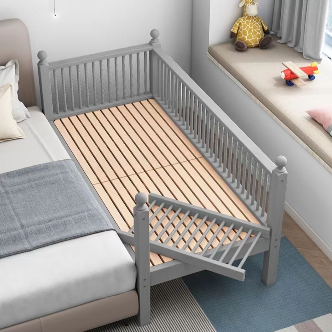 儿童床实木拼接床榉木加宽边床带护栏婴儿男孩女孩宝宝单人拼接床