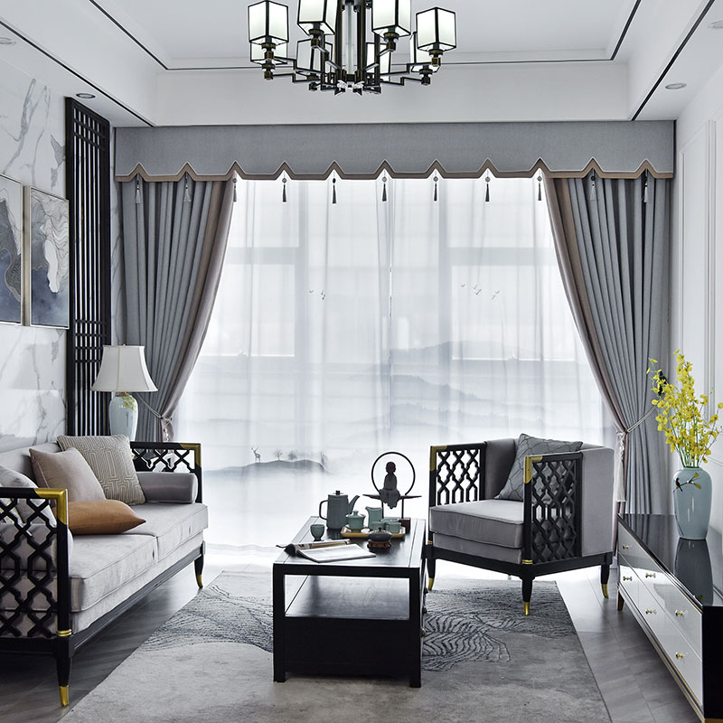 新中式客厅窗帘棉麻遮光布卧室书房国风设计优雅简约窗幔帘头定制