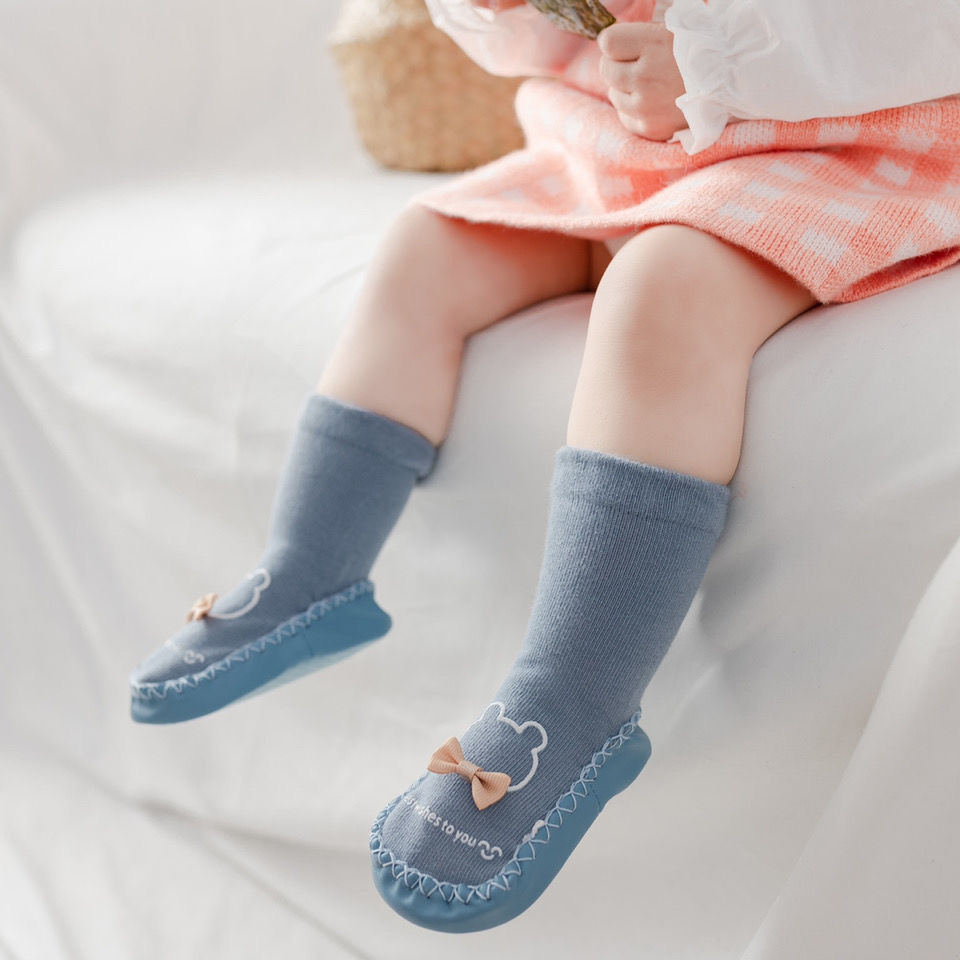 儿童中筒袜宝宝防滑地板袜春秋款软底学步鞋精梳棉隔凉婴儿袜子鞋