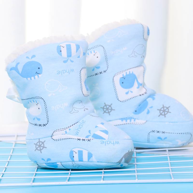 新生婴儿秋冬长筒棉鞋羊羔绒系带宝宝不掉鞋保暖学步前加厚棉袜鞋