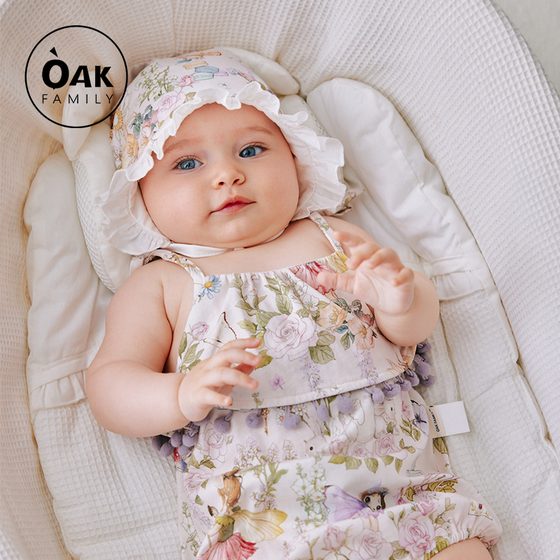 Oak Family新生儿吊带包屁衣夏季薄款婴儿衣服纯棉无袖女宝宝爬服