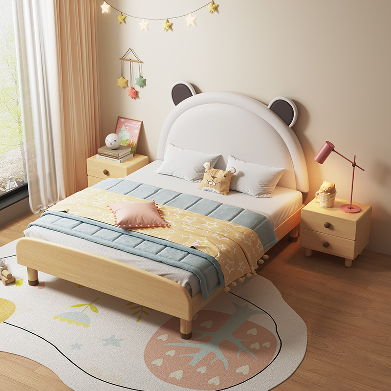 实木儿童床轻奢女孩公主皮床软包卧室现代简约家用小户型男孩床