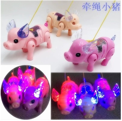 2021闪光网红小猪发光猪八戒牵绳老鼠音乐儿童玩具电动耳朵猪礼品