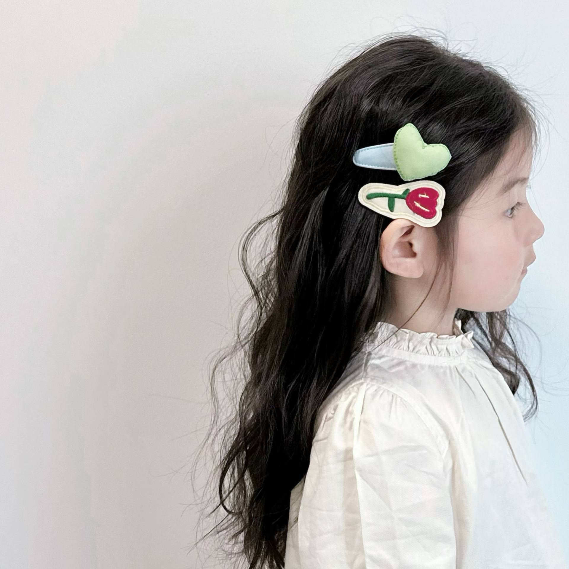 新款ins春刺绣花朵爱心儿童发夹对装宝宝发卡边夹BB夹刘海夹发饰