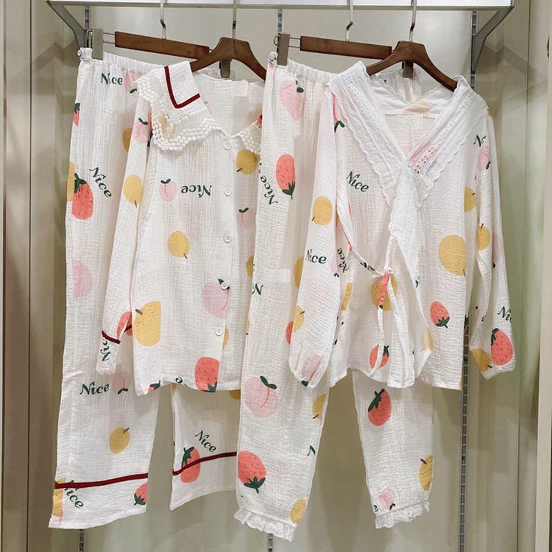 孕之彩纯棉纱布和服哺乳月子服系带孕妇睡衣住院服吸汗透气喂奶衣