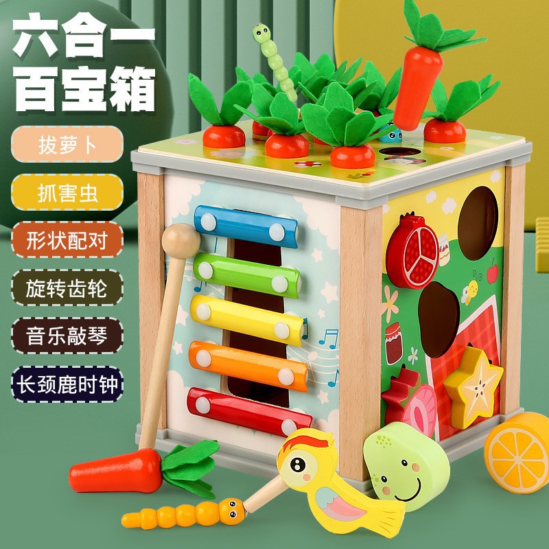 儿童益智玩具木质多功能九合一百箱形状水果拔萝卜捉虫游戏早教