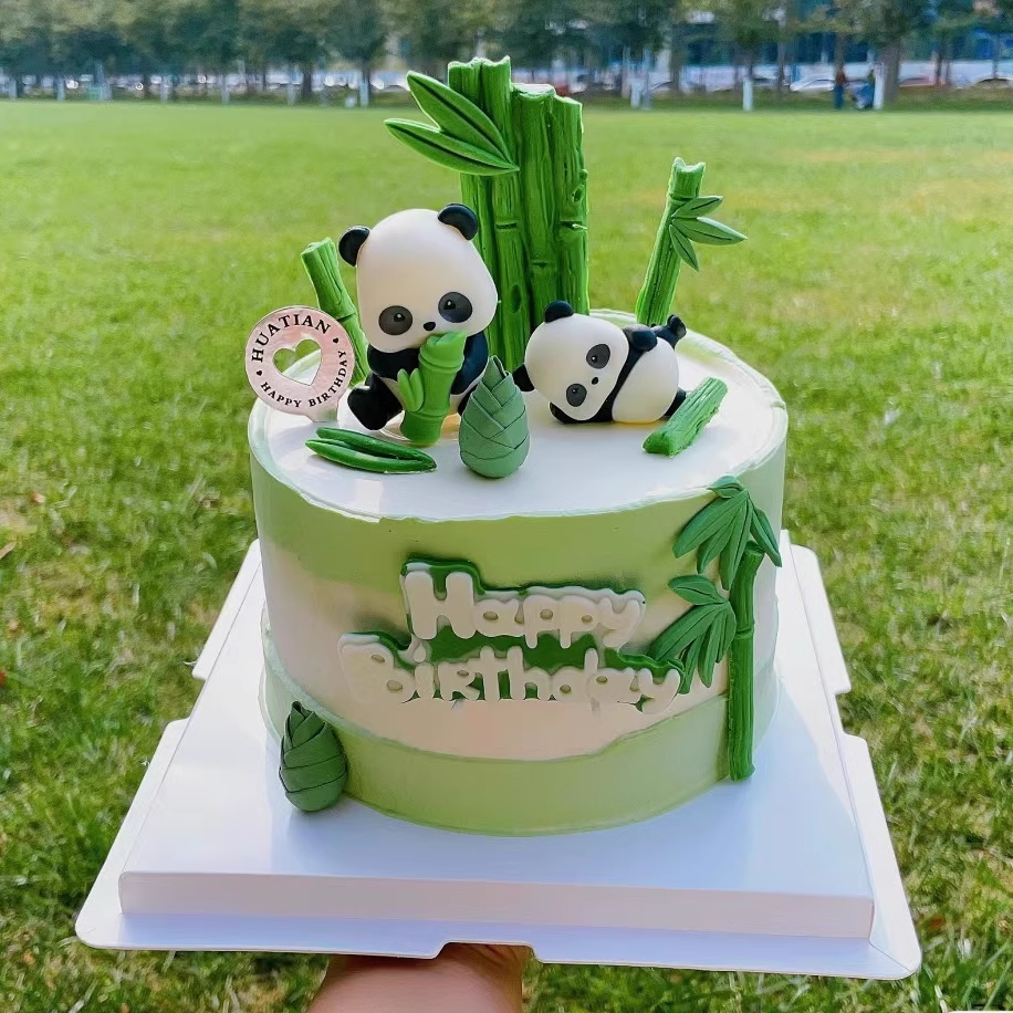 森林系动物乐园熊猫卡通竹子男女孩动物奶油生日蛋糕成都同城配送