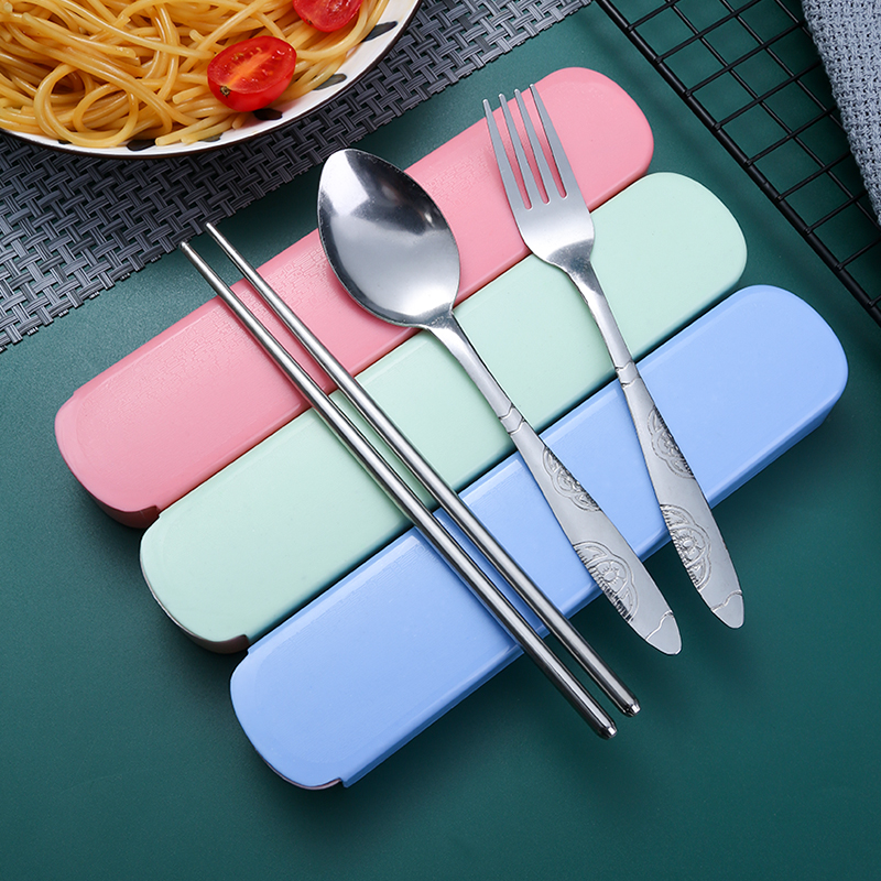 筷子勺子叉子套装便携式餐具三件套不锈钢旅行餐具小学生便携餐具