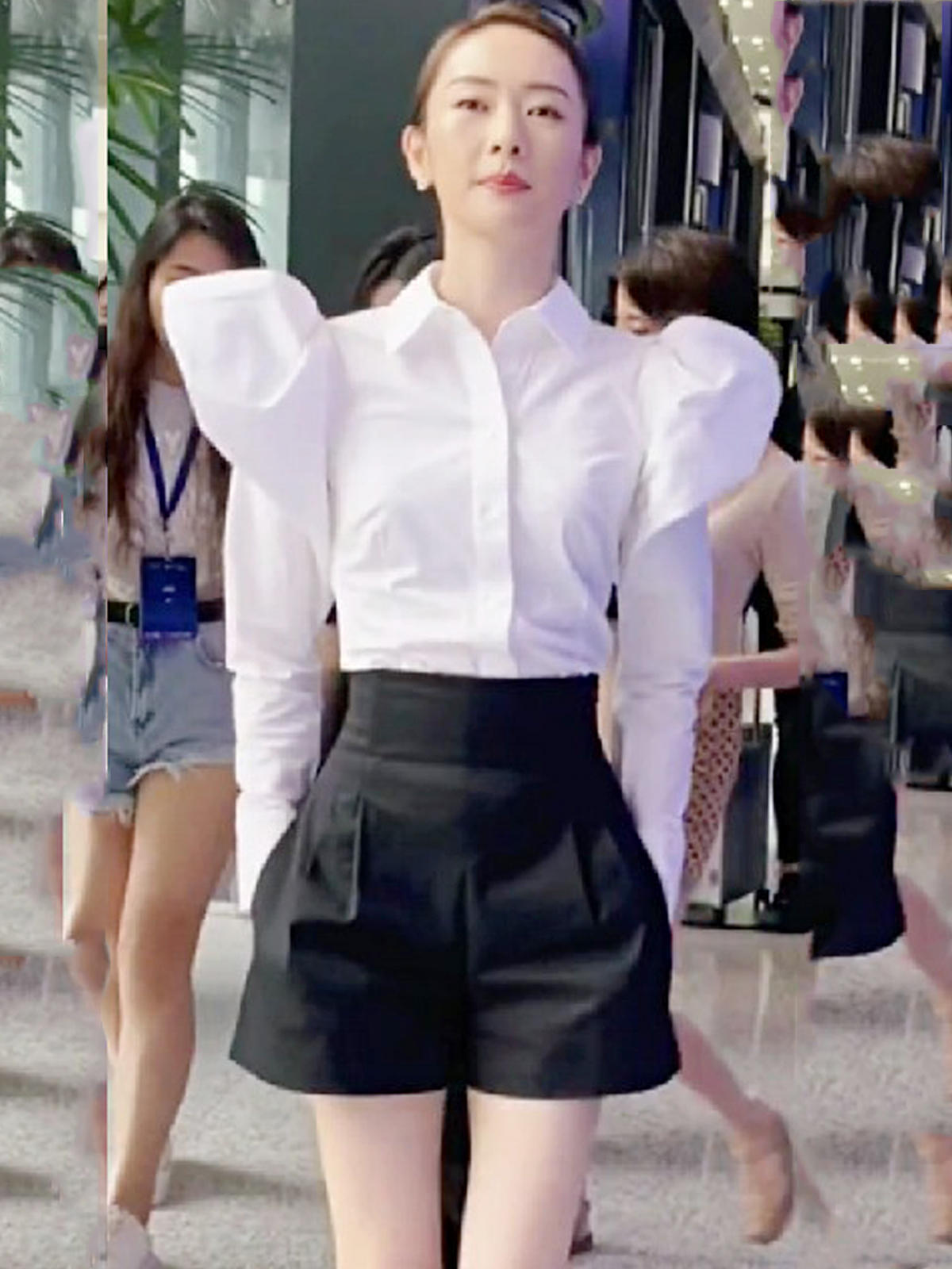 童瑶同款收腰白色衬衫女2021年夏季长袖百搭修身两件套韩版衬衣