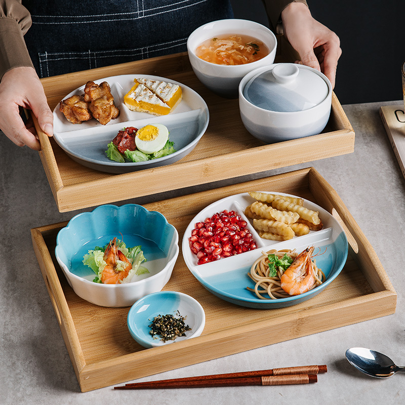 日式单人餐具套装一人食精致早餐减脂分格盘家用月子餐餐具带托盘