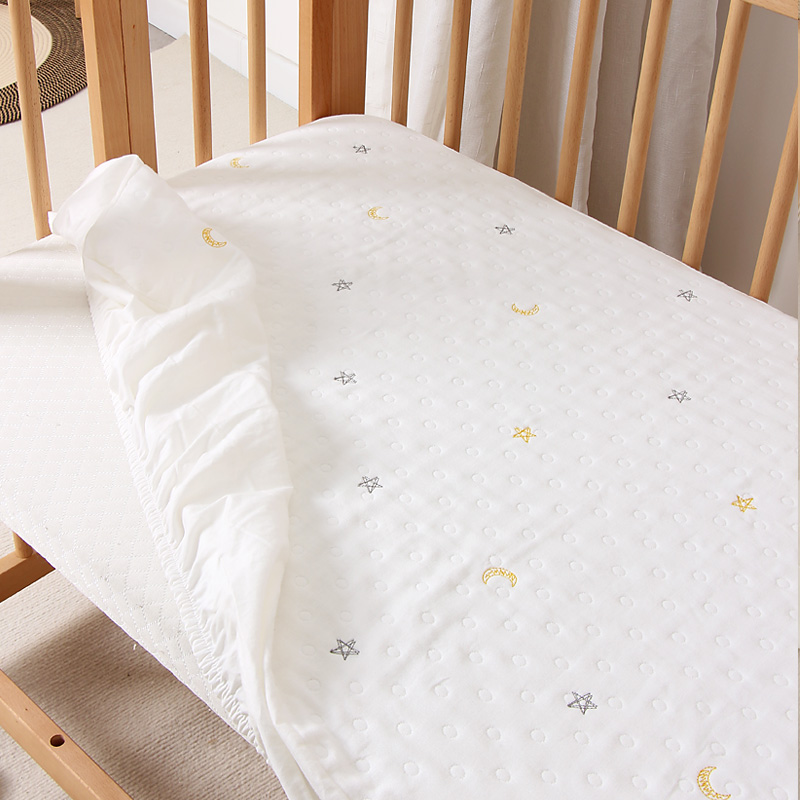 婴儿纯棉床笠四季a类纱布床垫套拼接床床罩宝宝刺绣床垫套可定制
