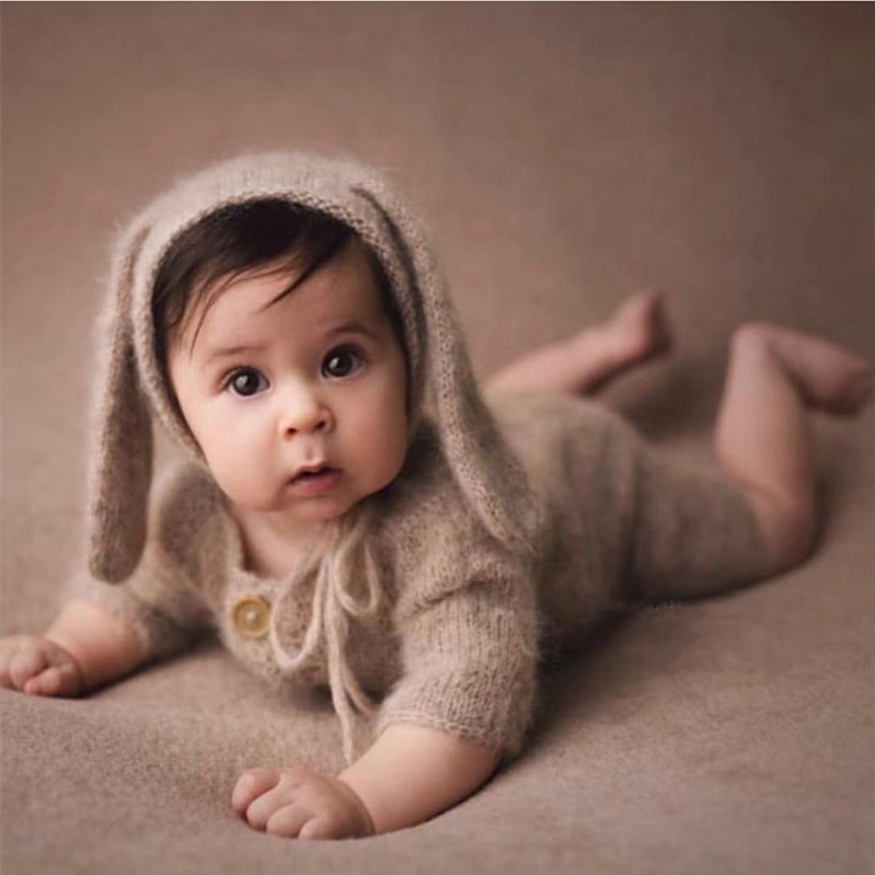 新生的儿连体裤摄影道具 满月百天宝宝水貂绒针织照相拍照衣服