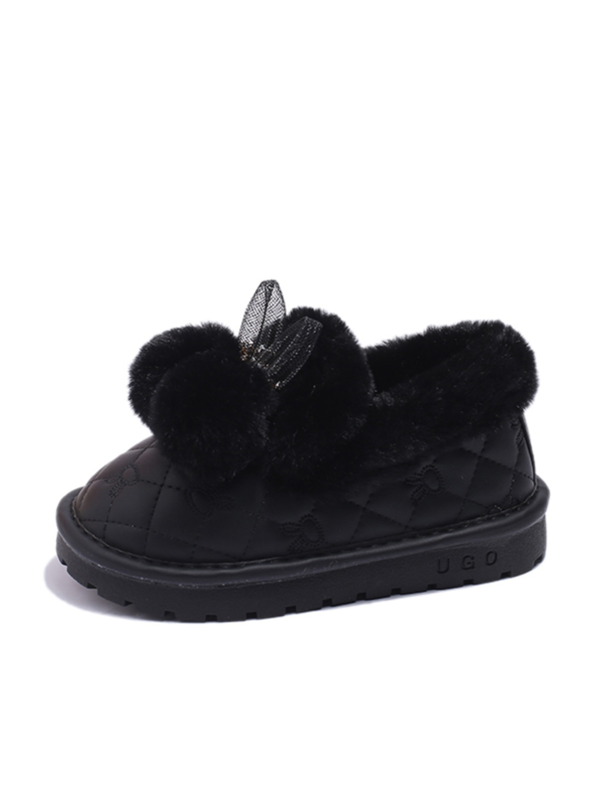 女童加绒雪地靴2023冬季新款兔耳朵保暖一脚蹬棉鞋毛球面包鞋