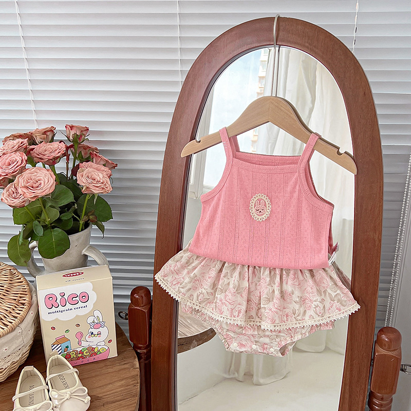 韩版婴儿衣服夏装可爱包屁裙子吊带套装女宝宝套装超萌夏季两件套
