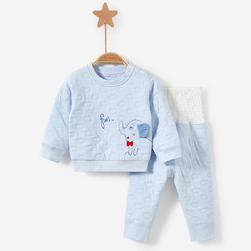 婴儿衣服冬季可爱小女孩夹棉保暖秋衣套装一岁5-10个月男宝宝冬装