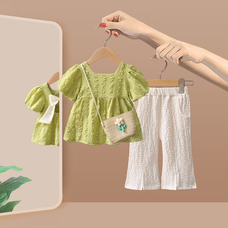 女童夏季套装2024新款小儿童休闲防蚊裤两件套女宝宝洋气时髦夏装