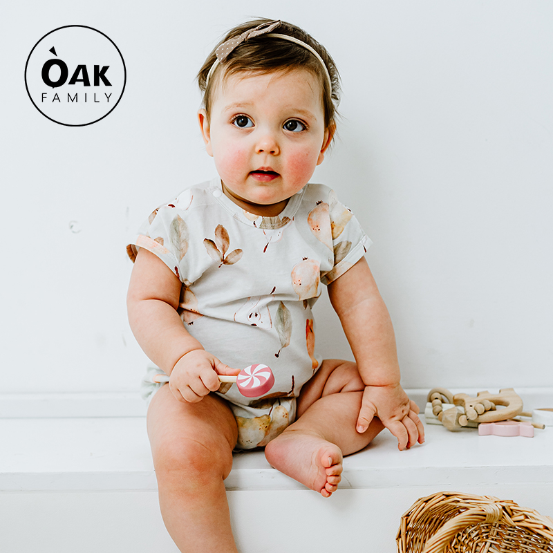 Oak Family新生婴儿包屁衣短袖夏季薄款纯棉男女宝宝衣服哈衣爬服