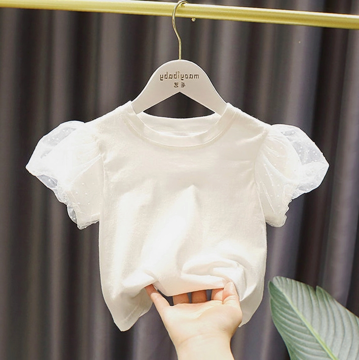 2022新款女婴儿夏装韩版1-7岁女宝宝短袖上衣女童时尚泡泡袖棉T恤