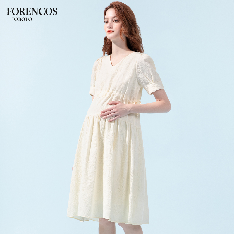 forencos母婴孕妇连衣裙夏季小个子时尚短袖夏装洋气时髦薄款长裙